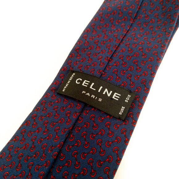 Celine Paris Silk Tie Men's Designer Tie 100% Silk Tie Multicolored Navy Red - Picture 3 of 5